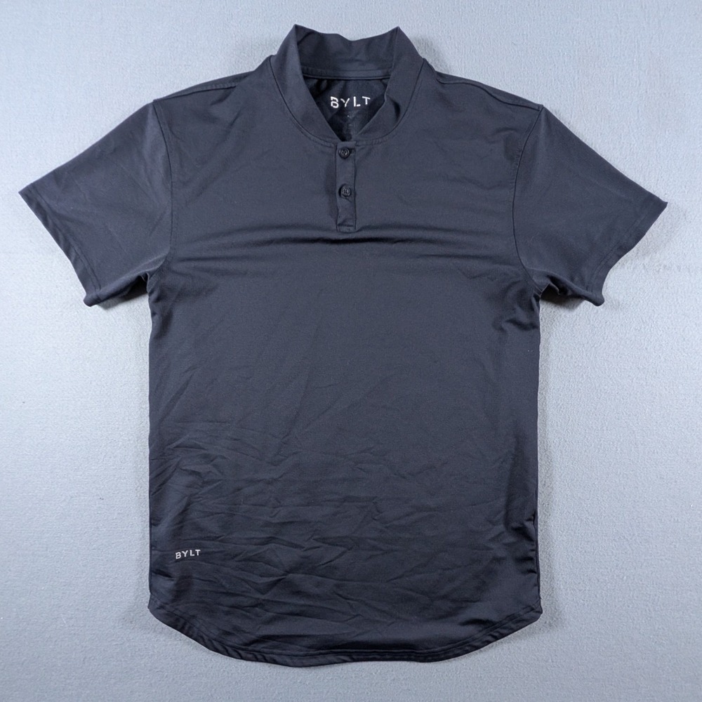 BYLT Stealth Polo Mens Size Medium Black Short Sleeve Blade Collar Shirt